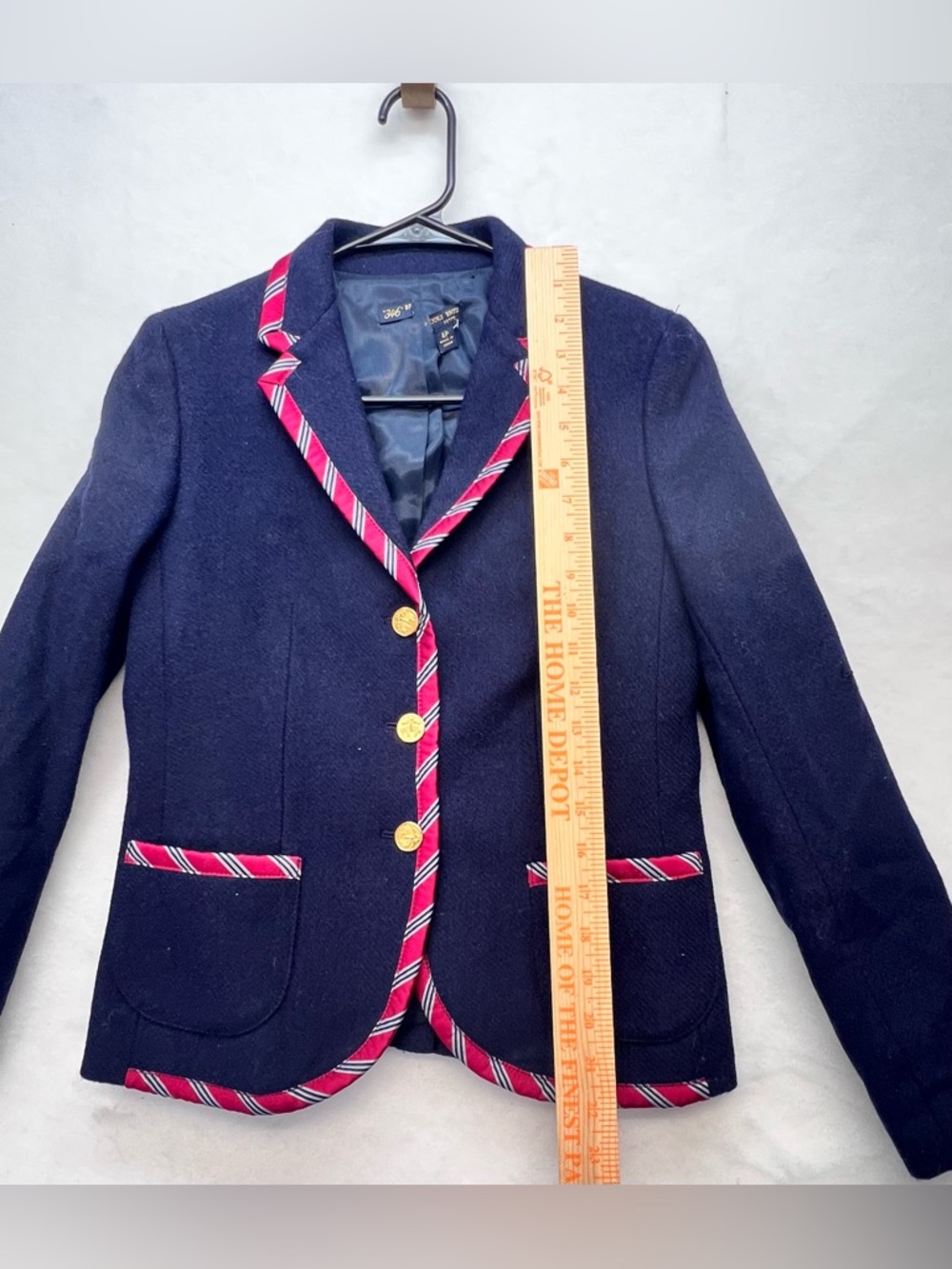 346 Brooks Brothers Womens Wool Striped Trim Blazer Jacket Navy Red Size 4 P - Picture 7 of 15